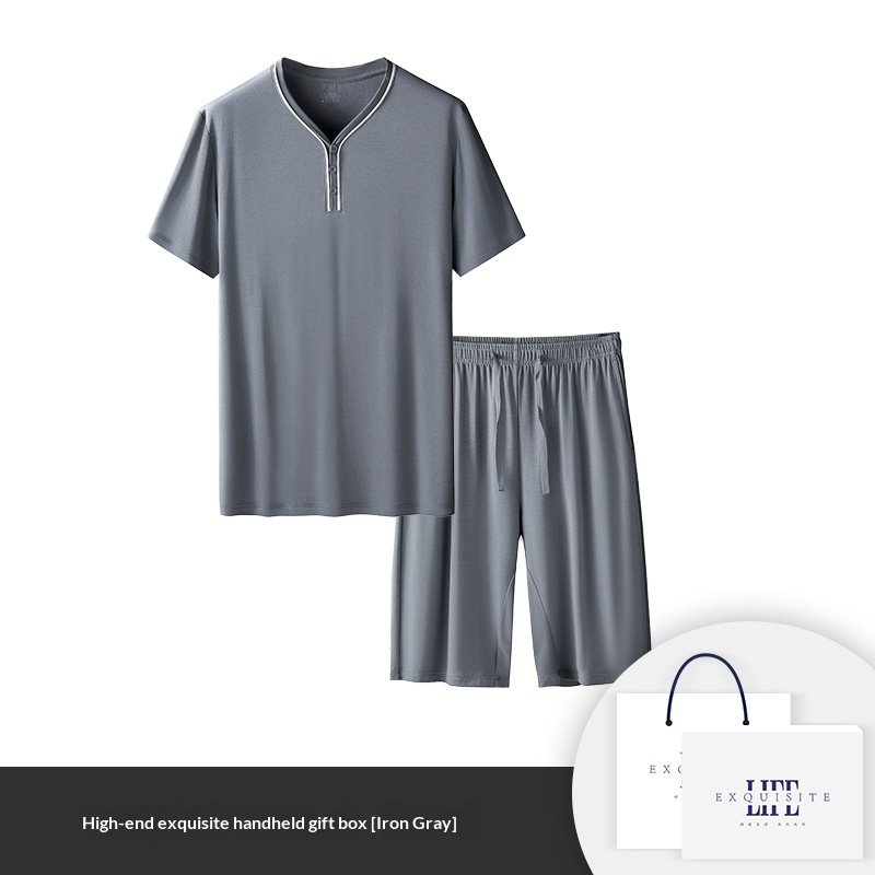 Mens Home Wear Thin Short-Sleeve Shorts Pajama Set