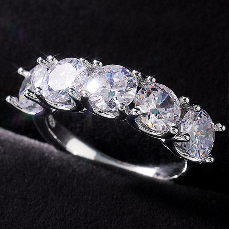 Five Stone Diamond CZ Sterling Silver Ring